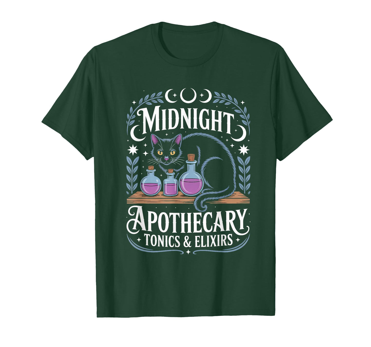 Midnight Apothecary Black Cat Witch Mystical Tonics T-Shirt