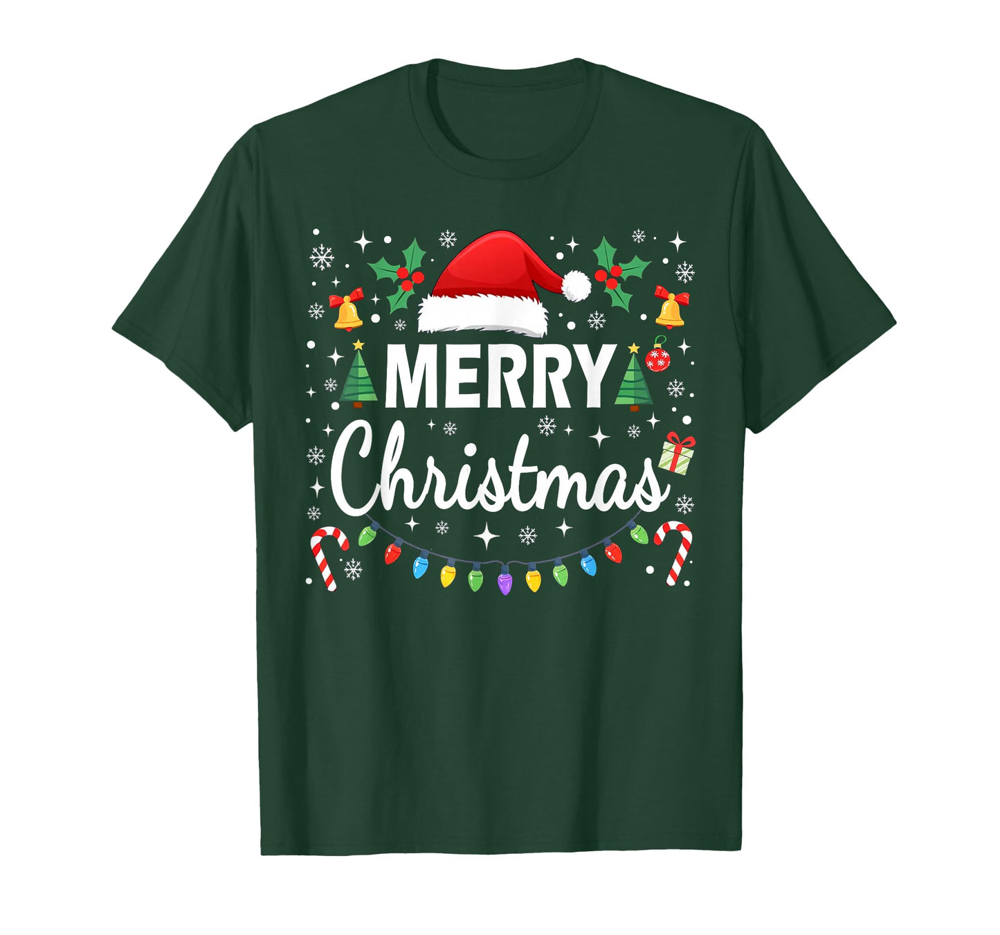 Merry Christmas Red Santa Hat Xmas Lights Men Women Kids T-Shirt