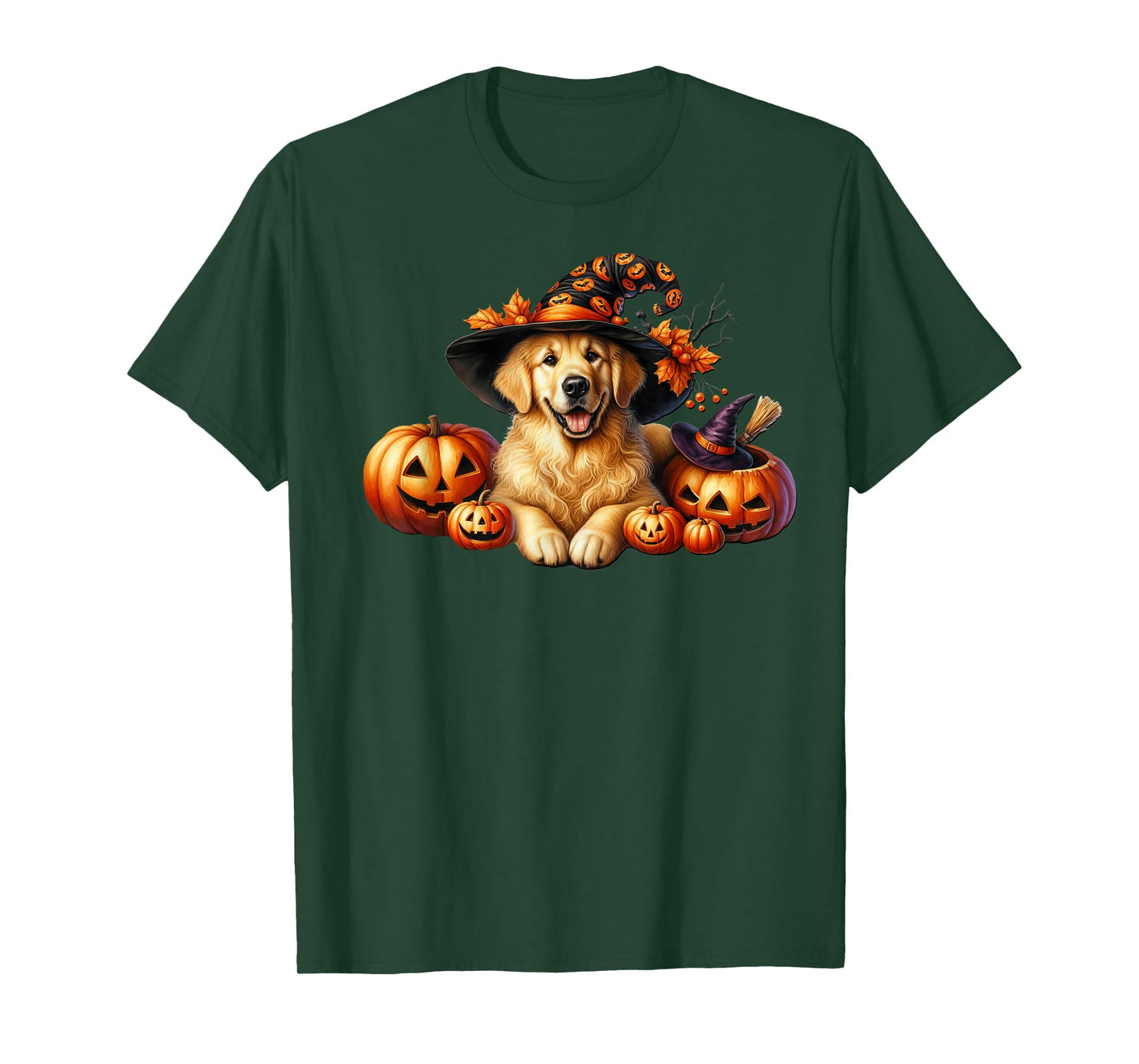 Golden Retriever Halloween Pumpkin Graphic for Witch Mom T-Shirt