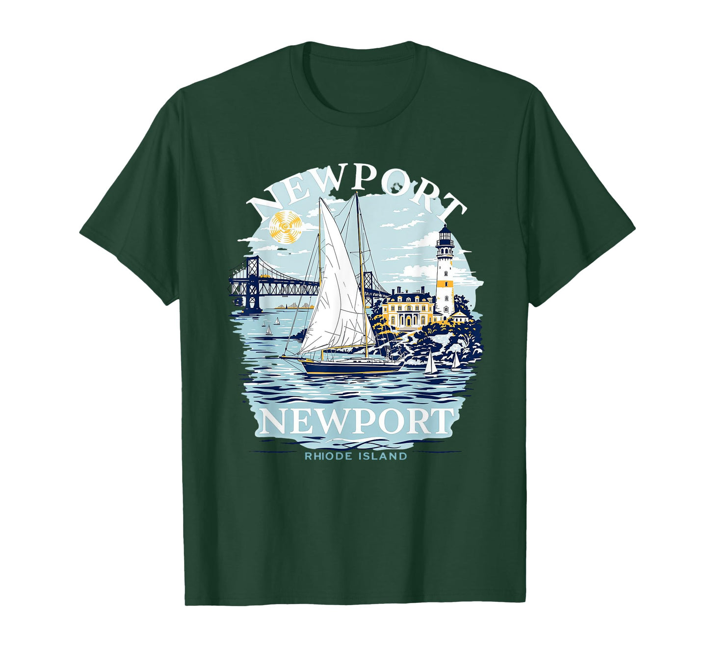 Vintage Newport Rhode Island Sunset Coastal Cityscape T-Shirt