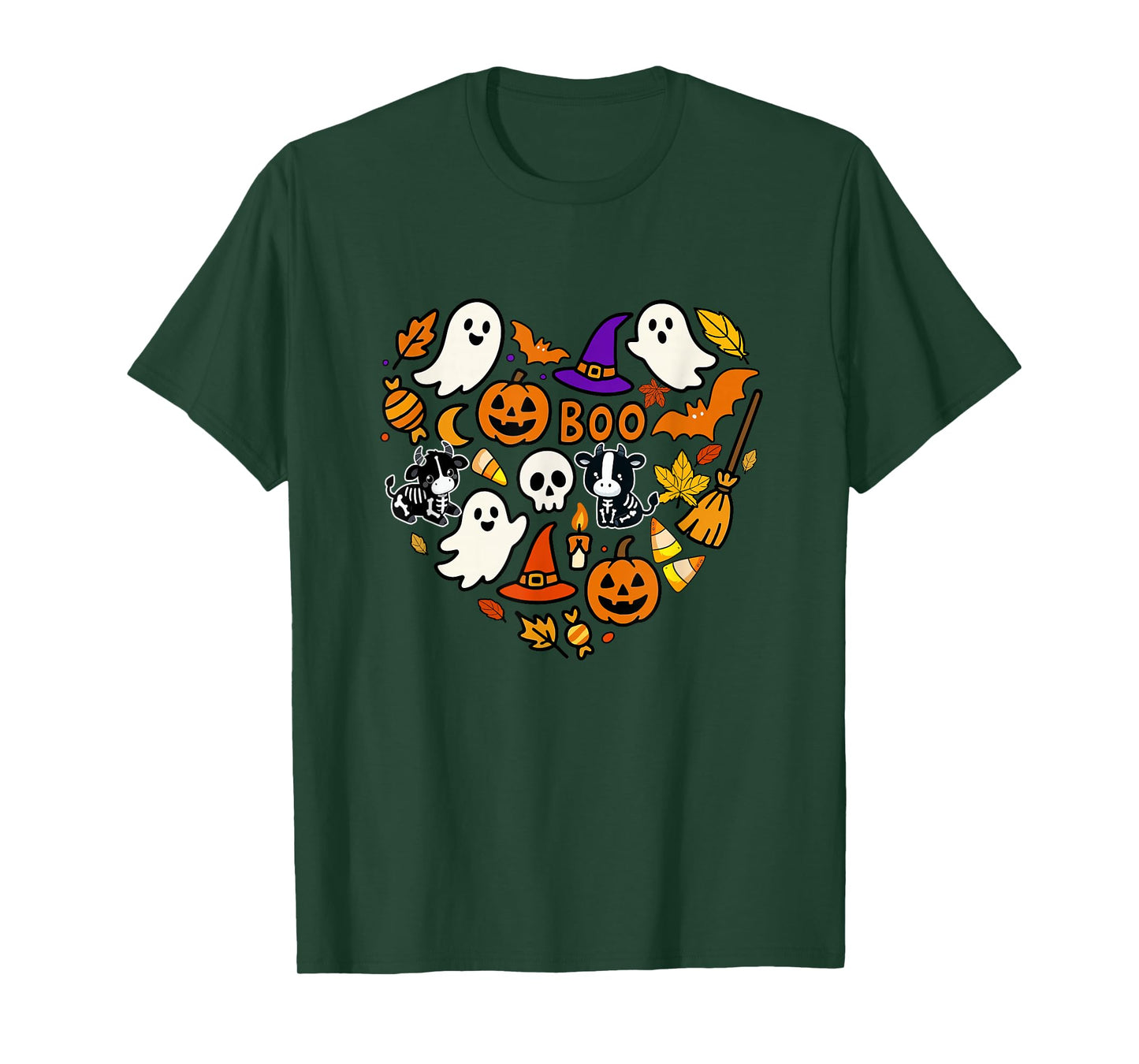Group Cows Boo Ghosts Candy Corns Halloween Heart Shape T-Shirt