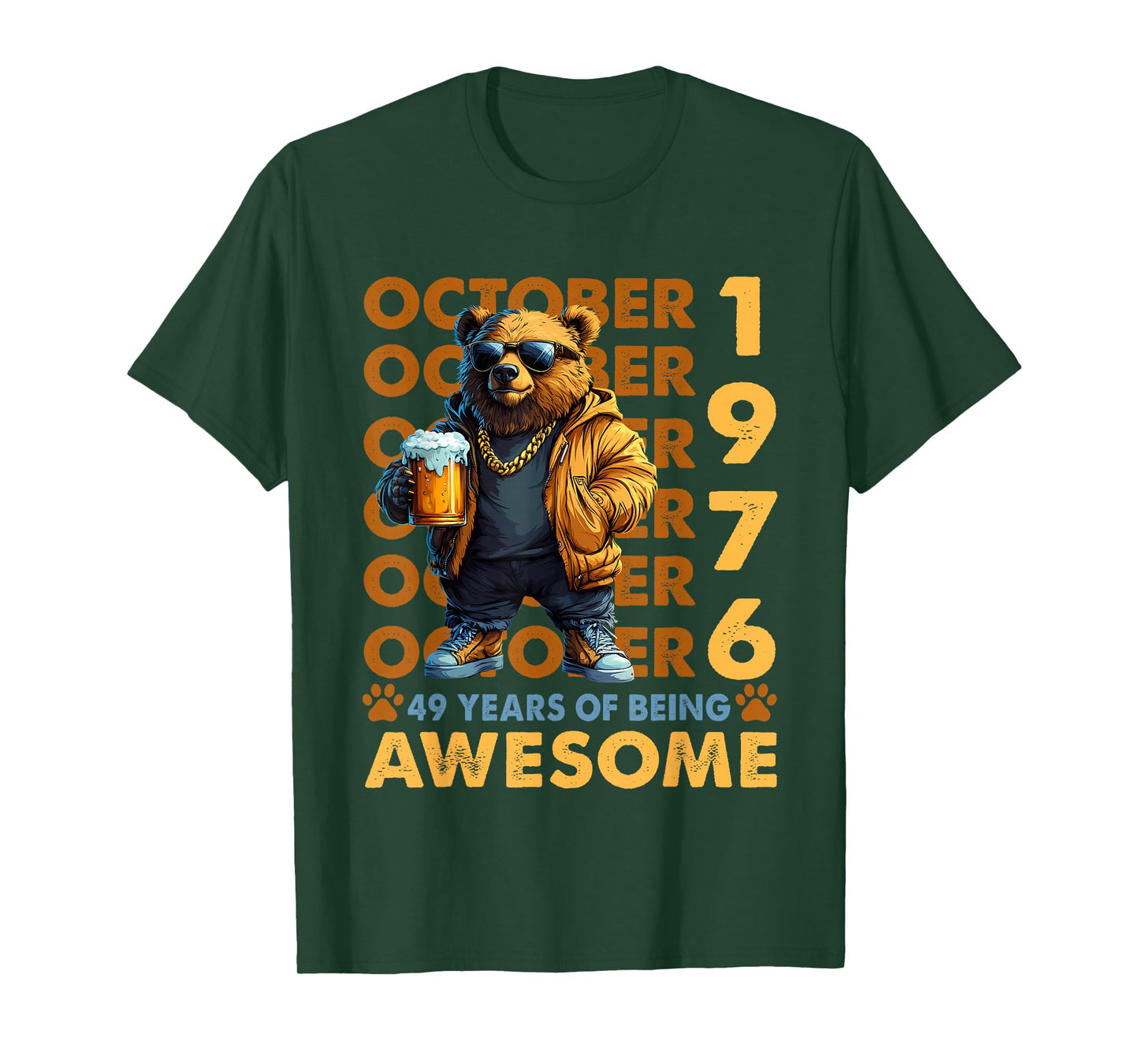 49th Birthday Bear Legends October 1976 49 Years Old Mens T-Shirt