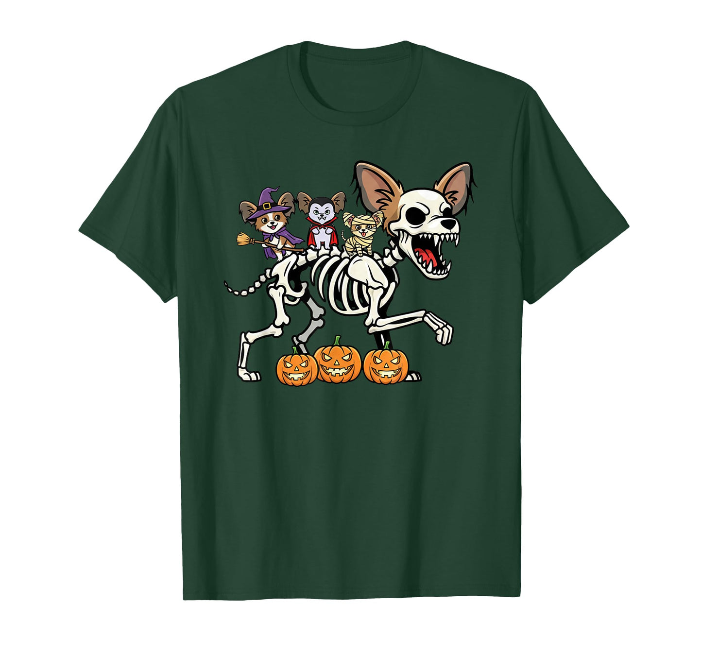 Papillon Dog Skeleton Mummy Witch Halloween Kids Mens Womens T-Shirt