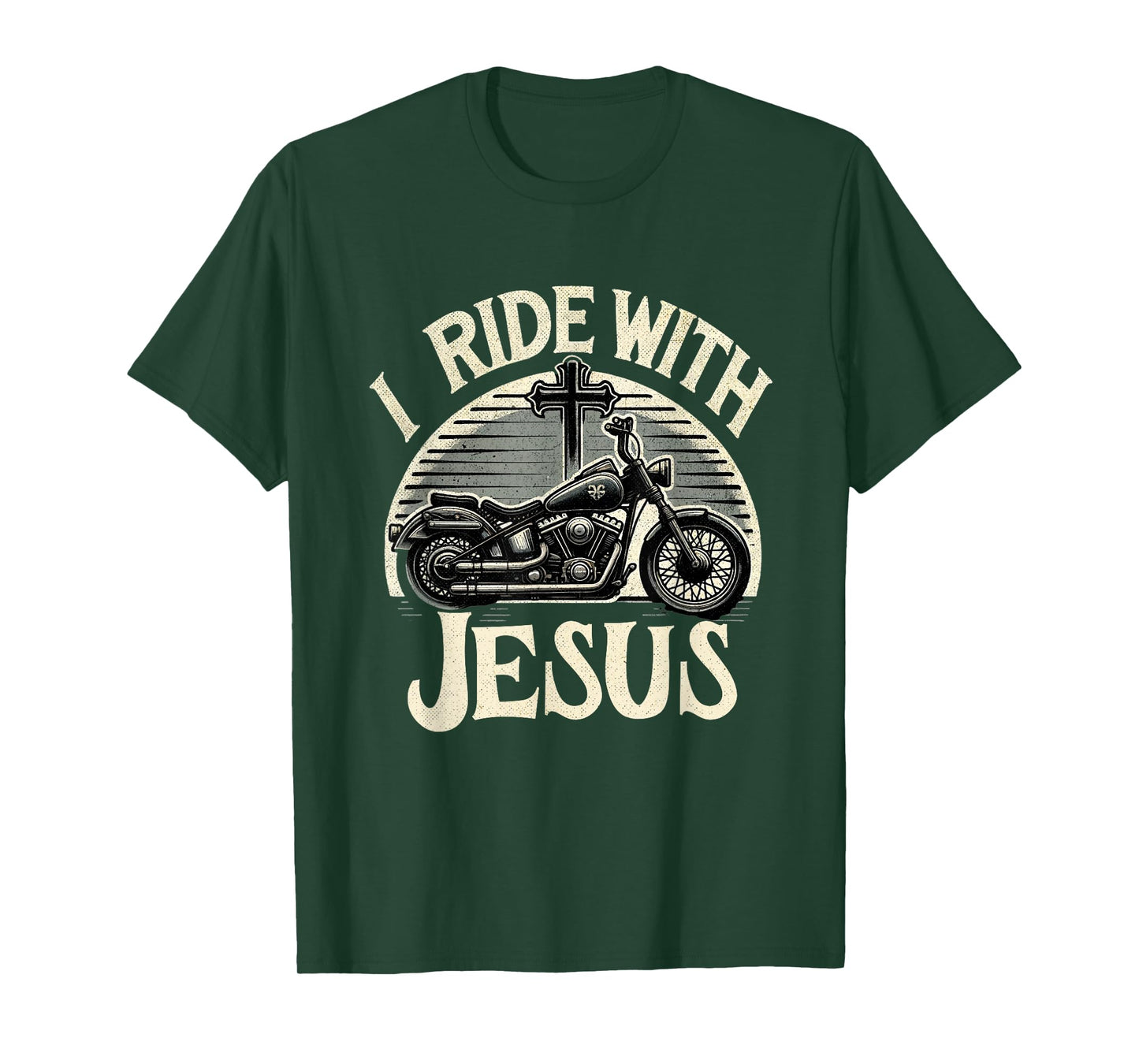 Faithful Flair I Ride With Jesus Motorcycle Christian T-Shirt, Small, Black