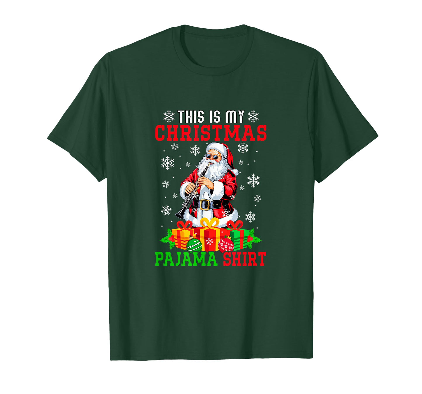 My Christmas Pajama Shirt Santa Playing Oboe Instrument T-Shirt