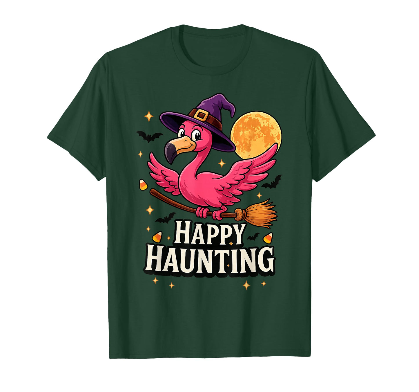 Halloween Pink Flamingo Witch Happy Haunting Women Kids Girl T-Shirt
