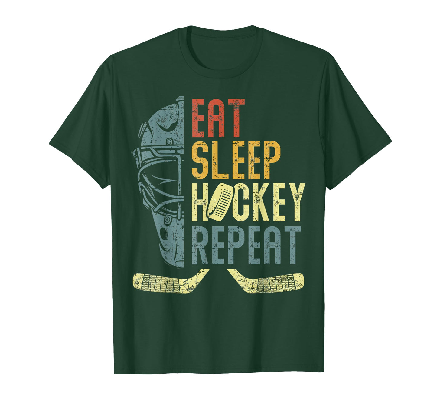Eat Sleep Hockey Repeat Kids Adult Ice Hockey Retro Vintage T-Shirt