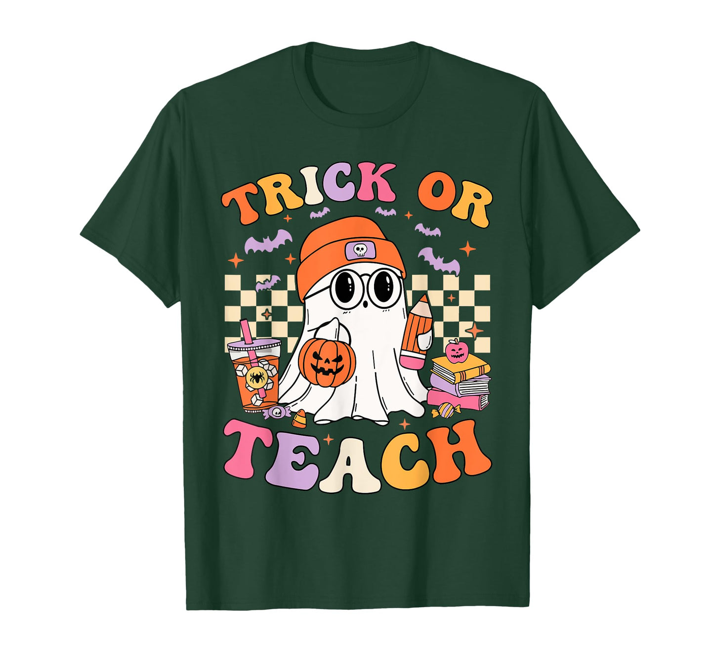 Teacher Halloween Trick Or Teach Cute Ghost Coffee Pumpkins T-Shirt