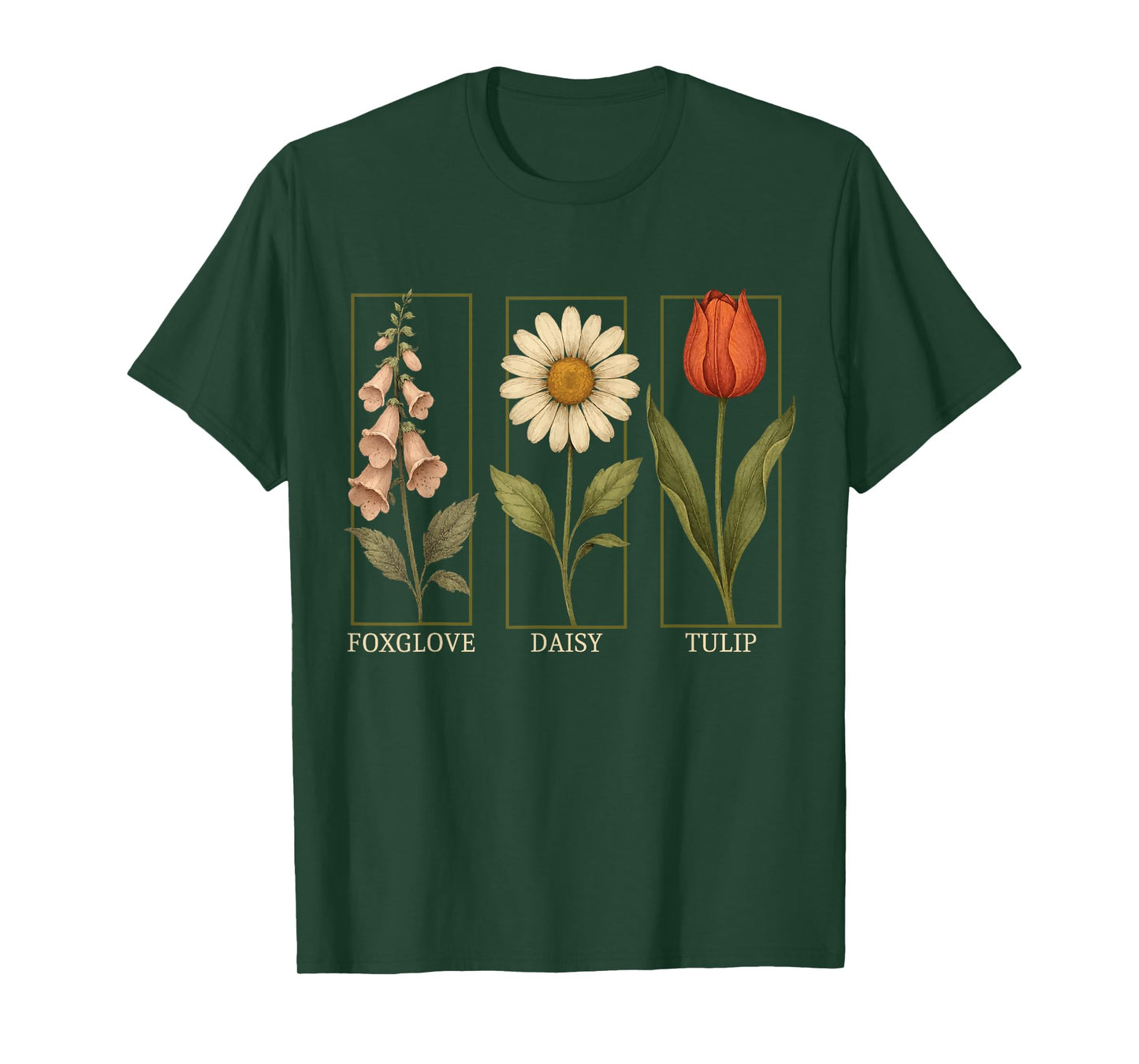 Vintage Botanical Flowers - Foxglove Daisy Tulip T-Shirt