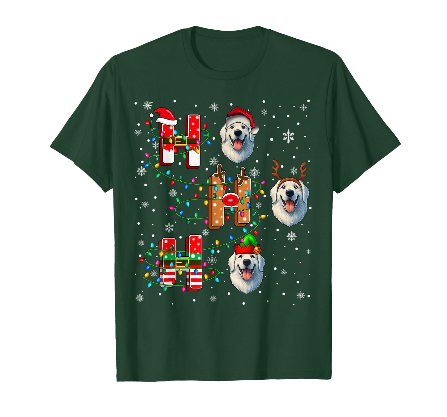 Ho Ho Ho Santa Reindeer Elf Matching Great Pyrenees Dog Xmas T-Shirt