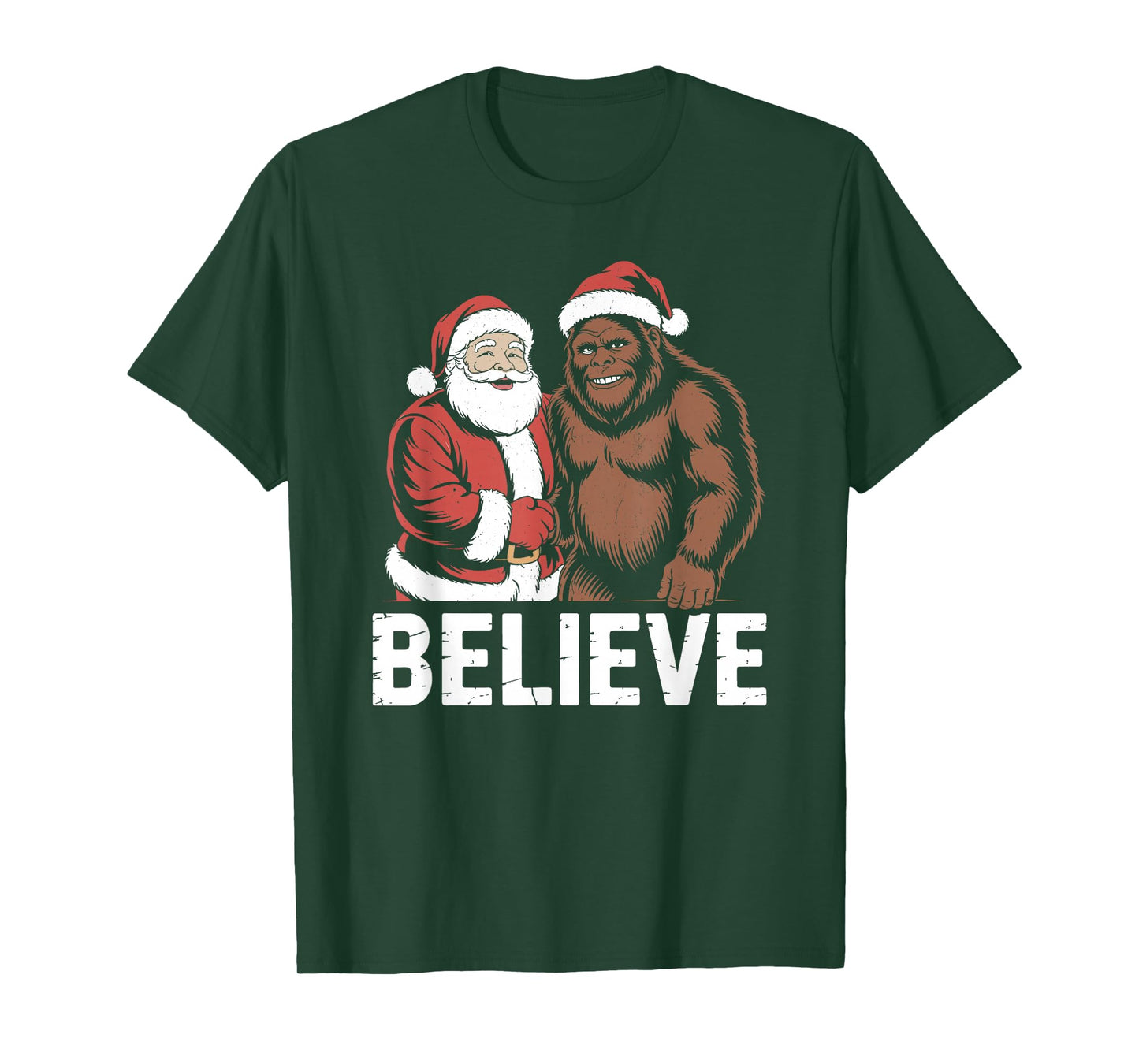 Believe Bigfoot Santa Christmas Funny Sarcastic T-Shirt