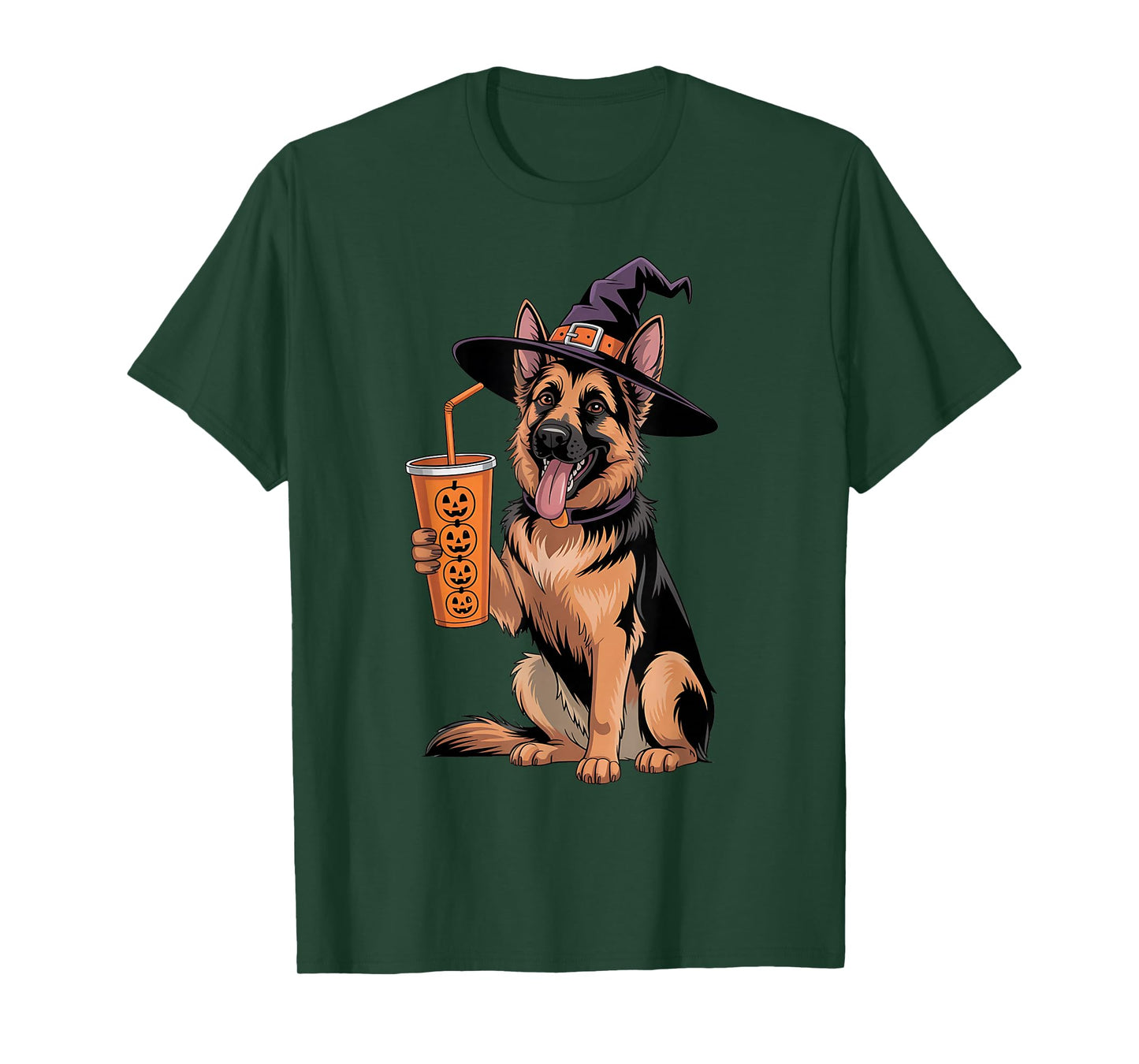 German Shepherd Witch Dog Funny Halloween Pumpkin Drink Tee T-Shirt