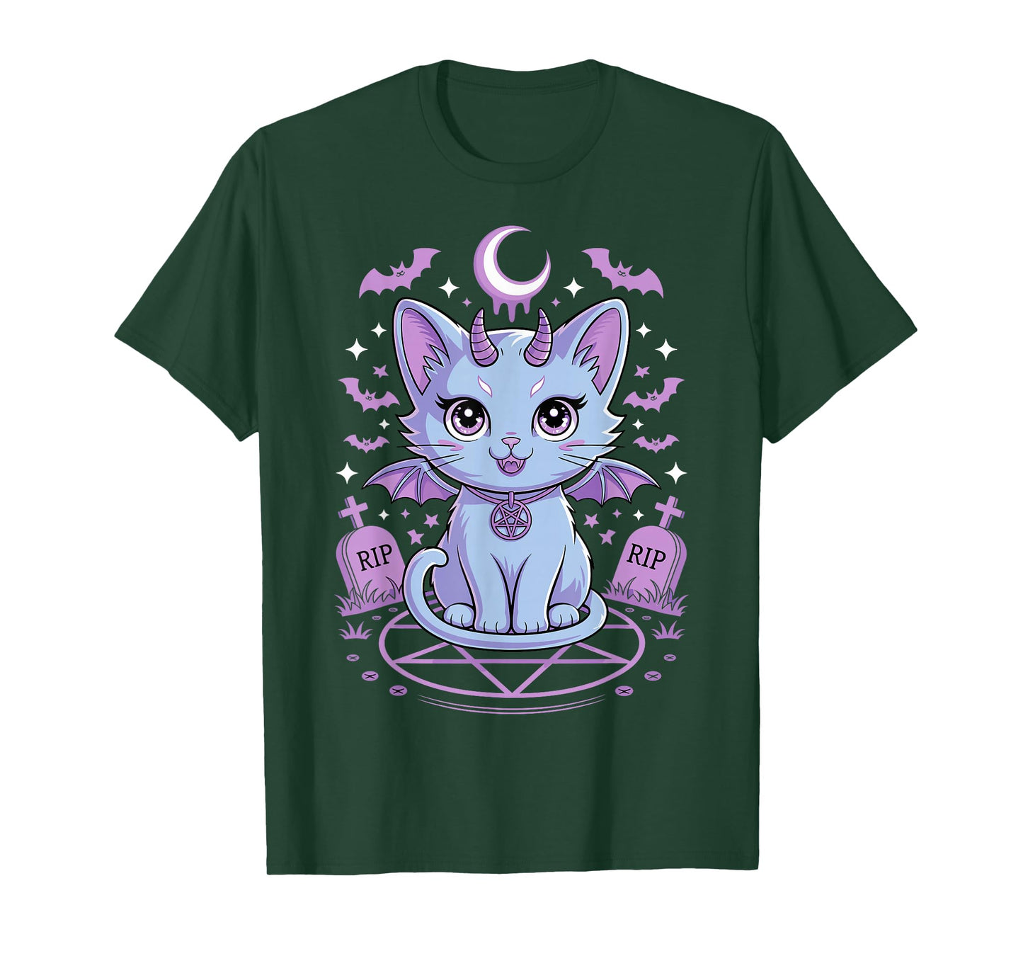 Kawaii Pastel Goth Demon Cat Spooky Occult Graveyard T-Shirt