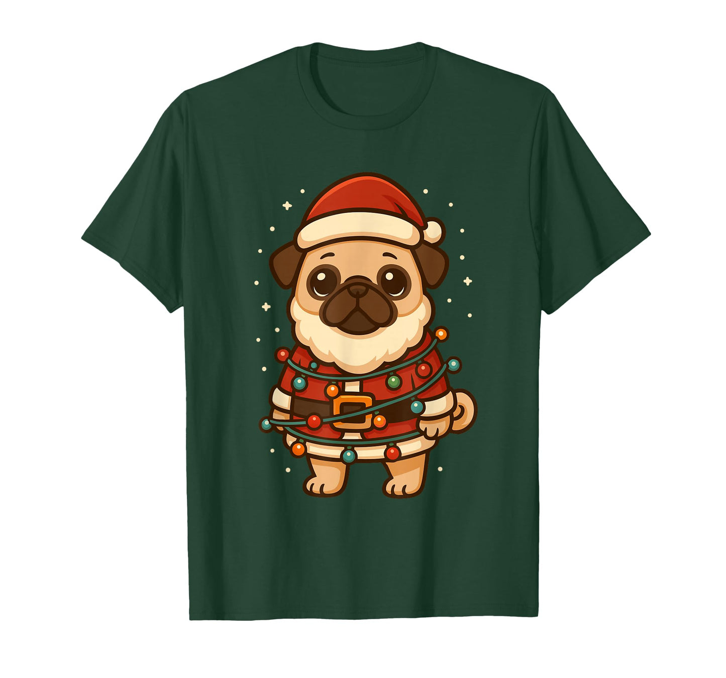 Funny Santa Pug Wrapped in Christmas Lights T-Shirt