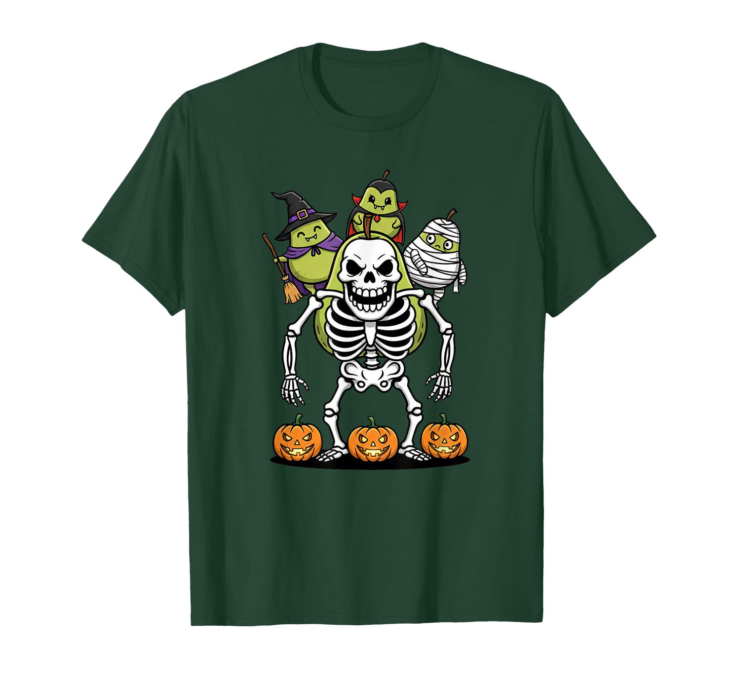 Funny Pear Skeleton Mummy Witch Halloween Kids Mens Womens T-Shirt