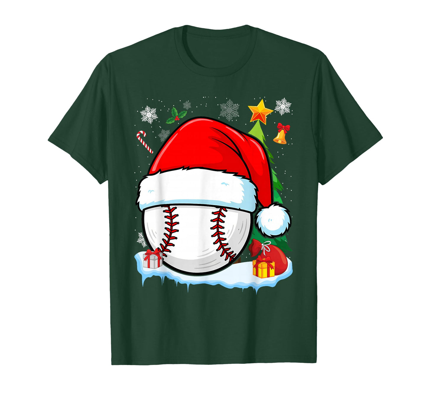 Baseball Christmas Funny Santa Hat Men Women Kids Boys T-Shirt
