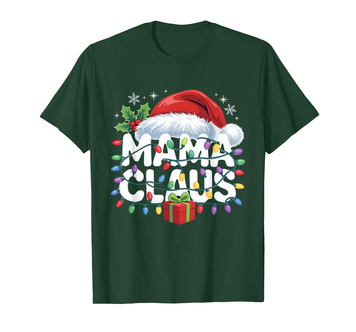 Mama Claus Shirt Christmas Lights Pajama Family Matching T-Shirt