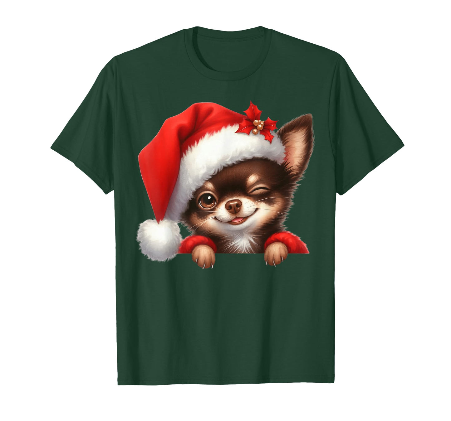 Chihuahua Dog Christmas Santa Hat Dog Mom Dad T-Shirt