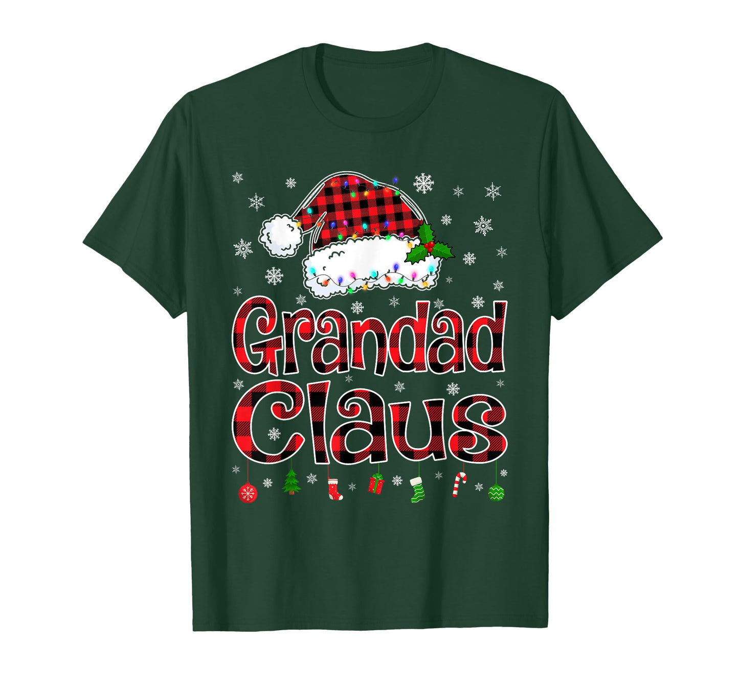 Grandad Claus Christmas Lights Xmas Pajama Matching Family T-Shirt