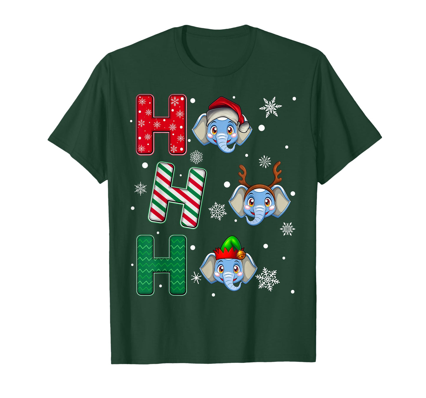 Ho Ho Ho Elephant Animal Matching Santa Elf Xmas T-Shirt