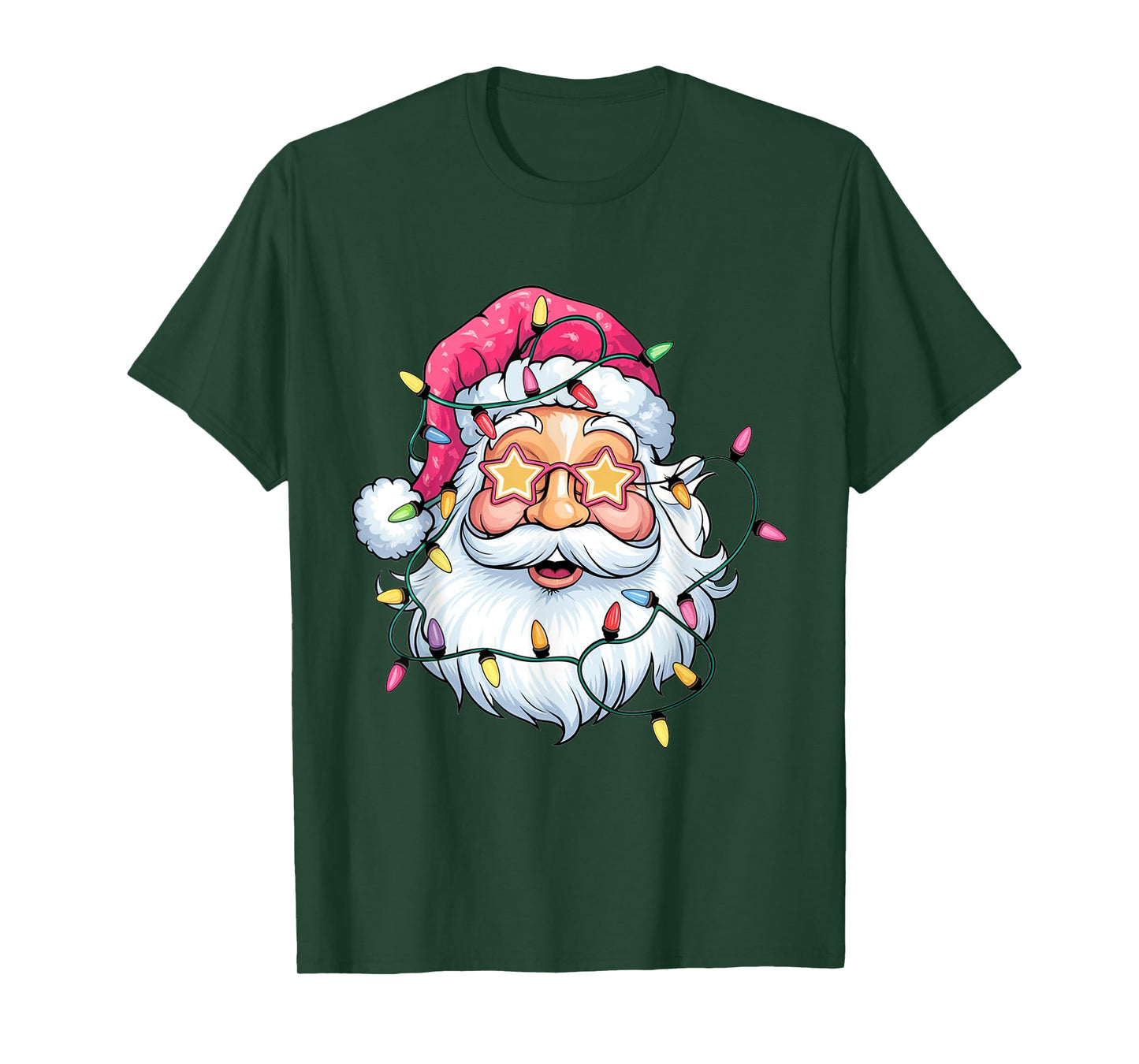 Cute Pink Santa Claus Lights Funny Christmas Holiday Xmas T-Shirt