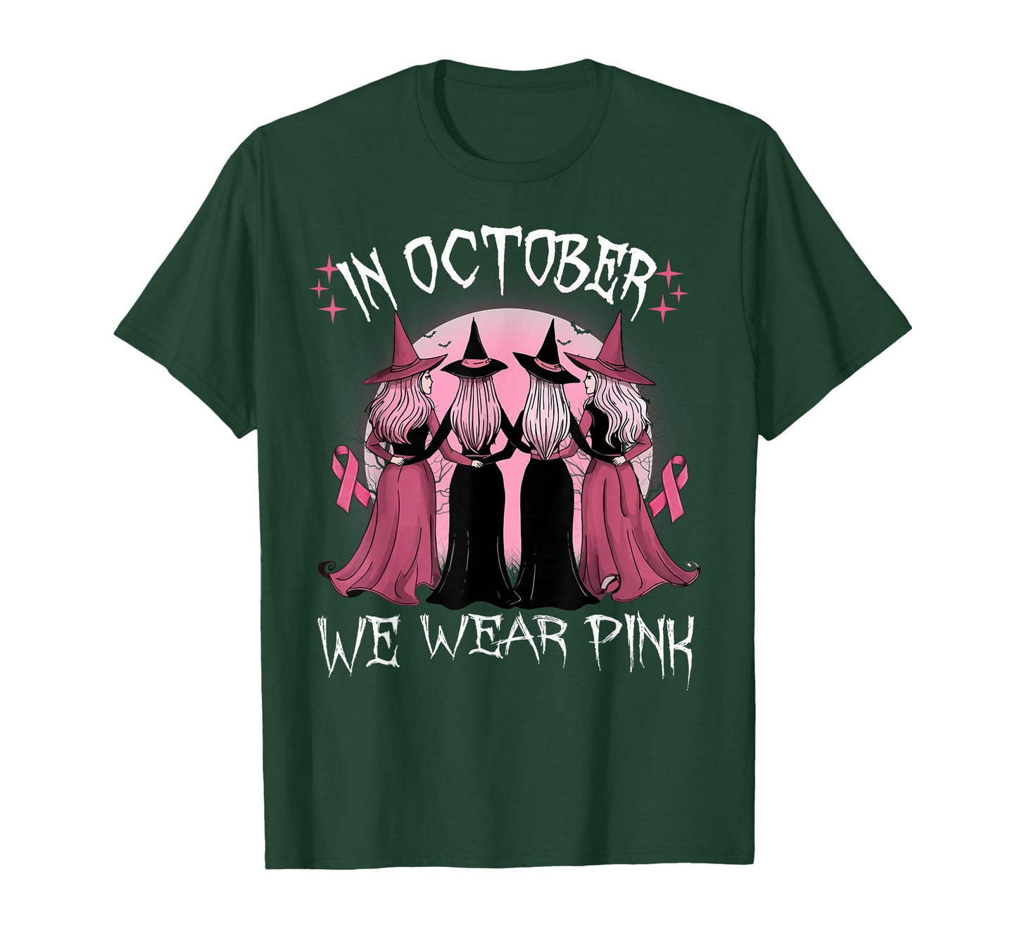 in October We Wear Pink Witch Breast Cancer Awareness Pink T-Shirt