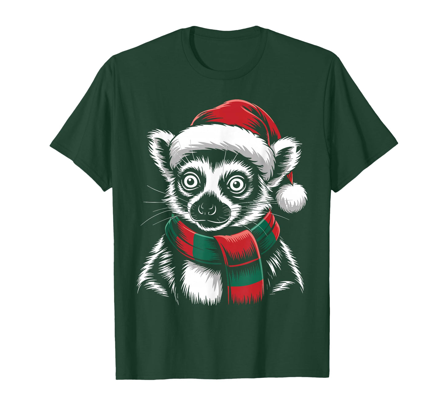 Lemur Xmas Santa Hat Scarf Christmas Costume T-Shirt