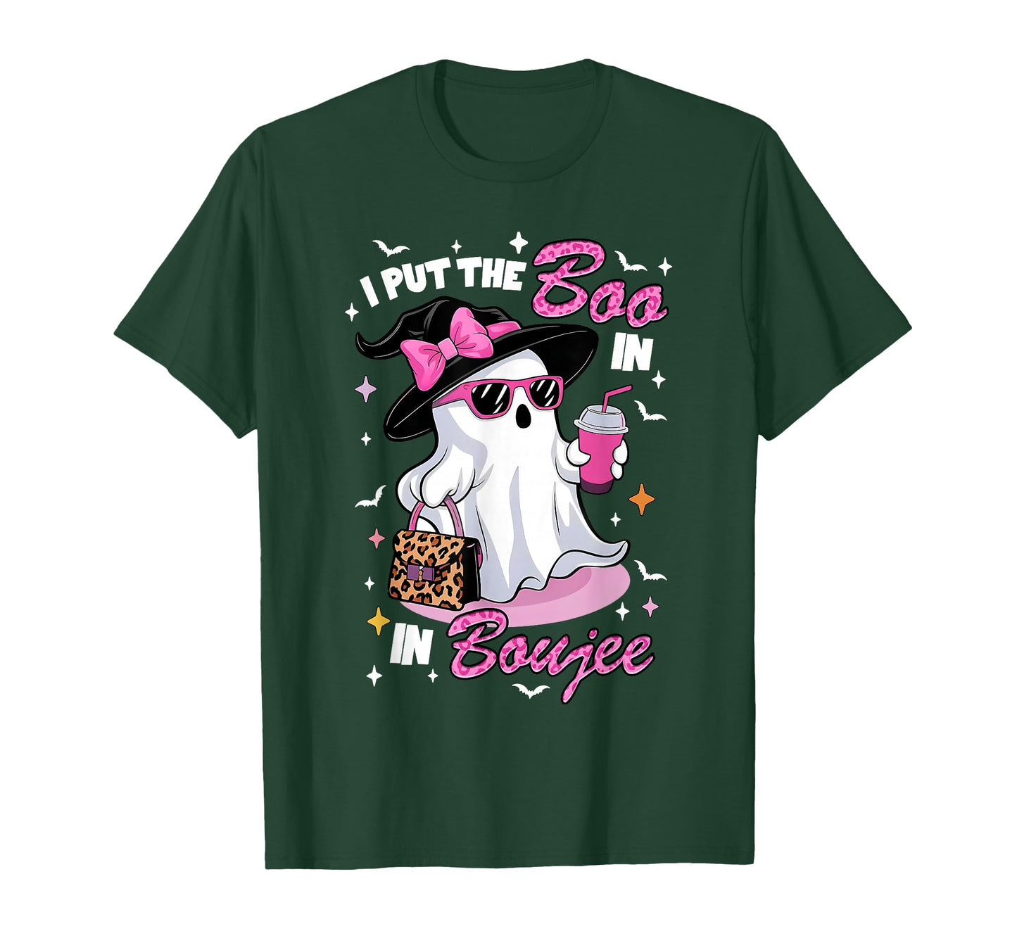Pink Coquette Leopard Ghost Coffee Halloween Boujee Ghost T-Shirt