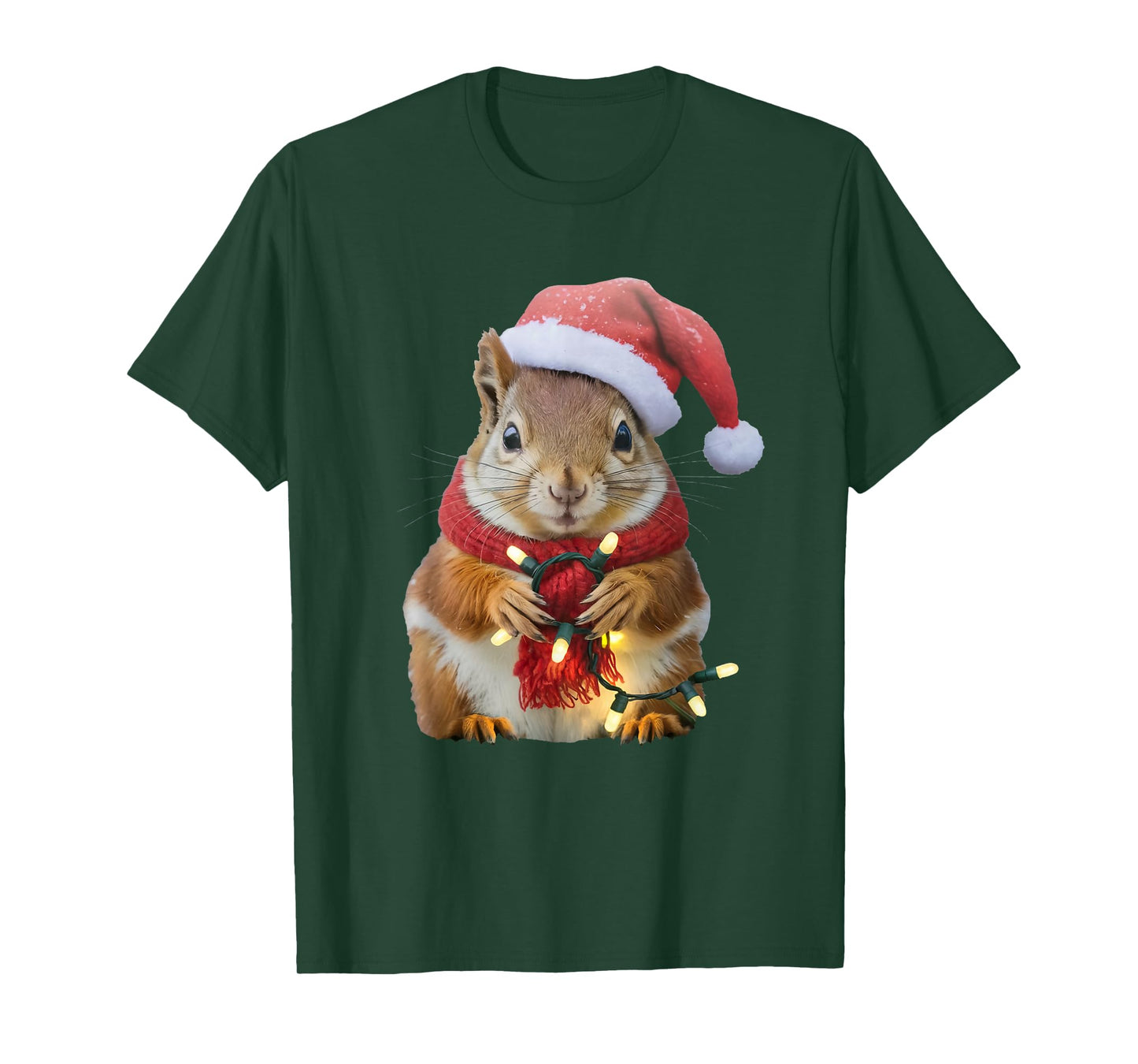 Funny Christmas Squirrel Lights Cute Squirrel Xmas Santa Hat T-Shirt
