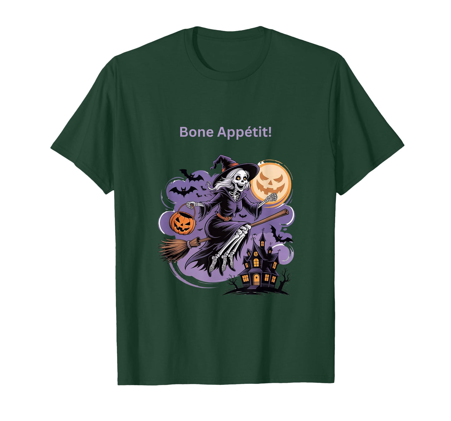 Flying Halloween Witch Skeleton Vintage Bone Appétit T-Shirt