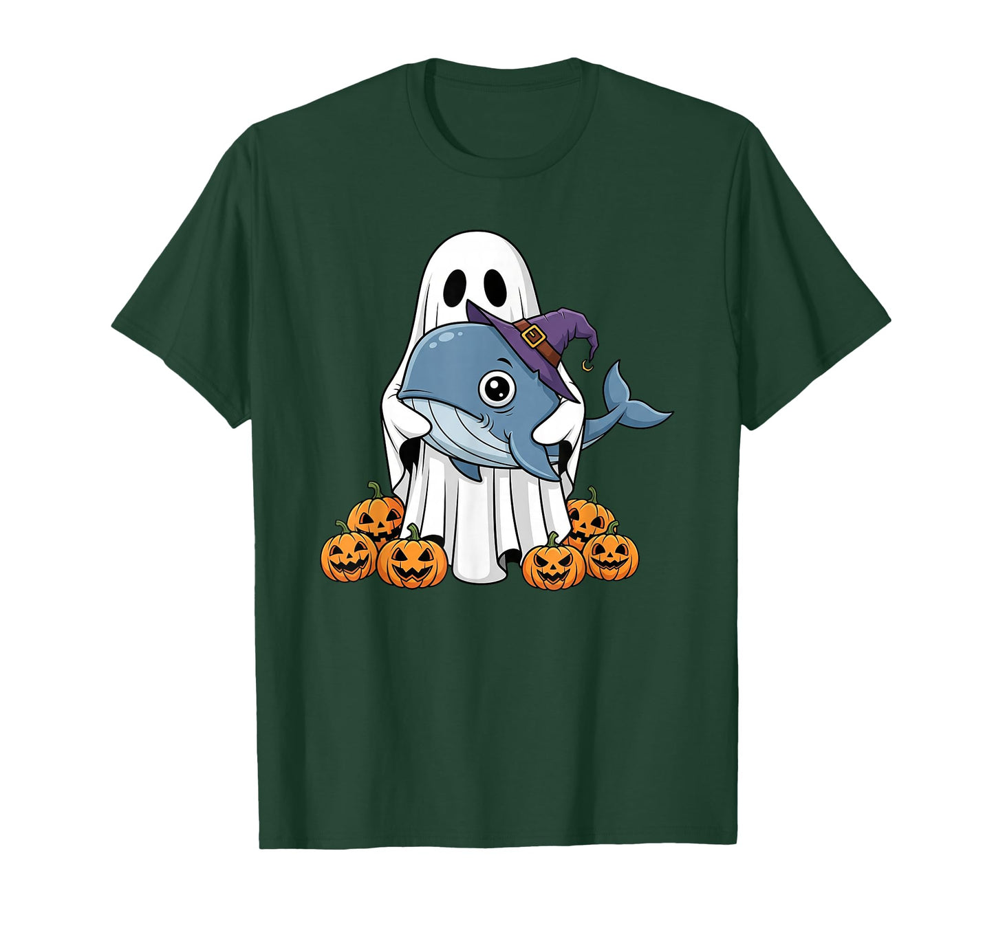 Funny Ghost Pumpkin Halloween Whale Kids Mens Womens T-Shirt
