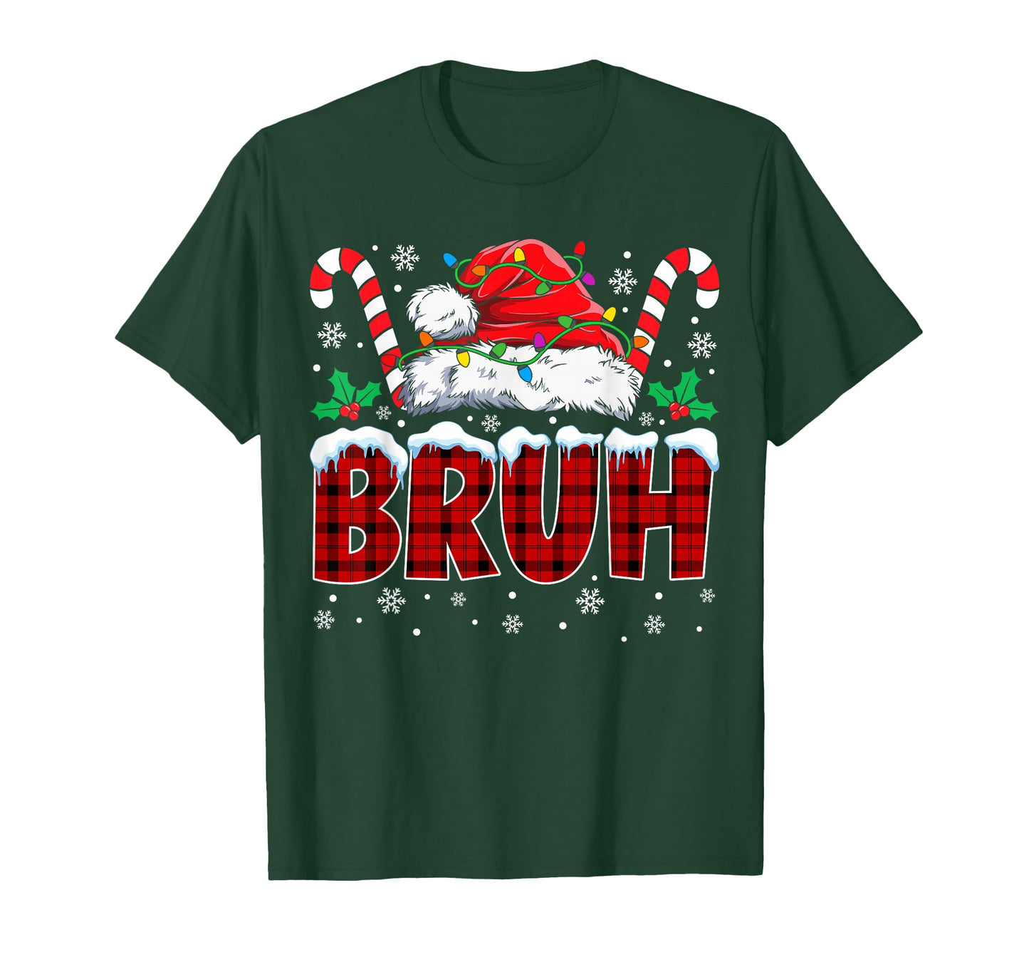 Christmas Bruh Meme Santa Hat Plaid Funny Xmas Boys Kids T-Shirt