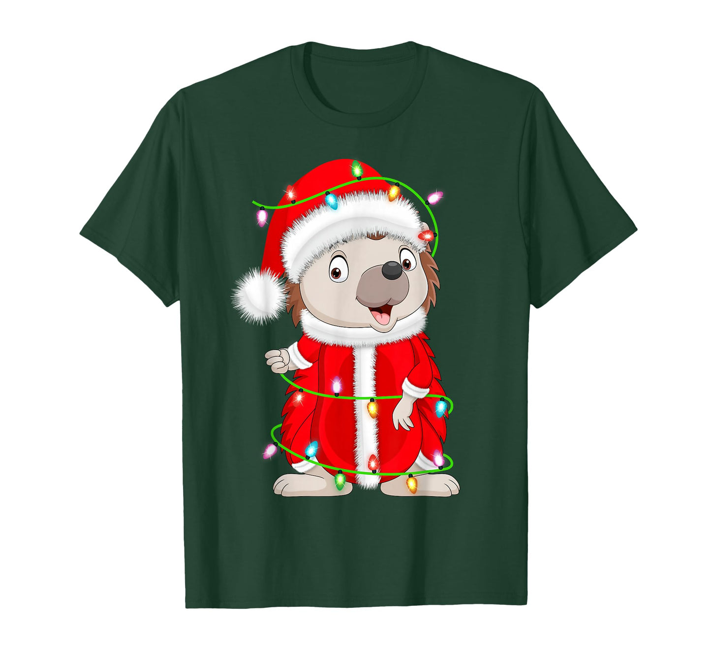 Hedgehog Christmas Lights Santa Costume Cute Animal Xmas T-Shirt