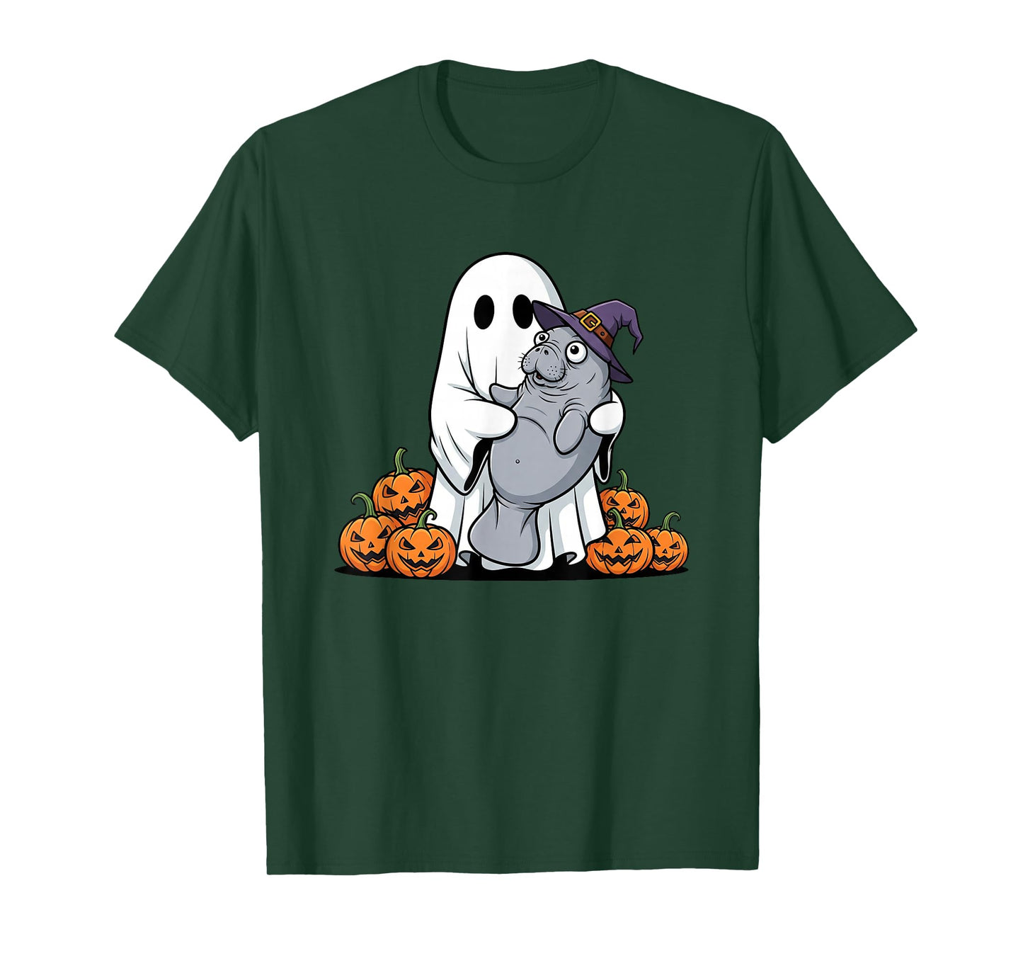 Funny Ghost Manatee Pumpkin Halloween Kids Mens Womens T-Shirt