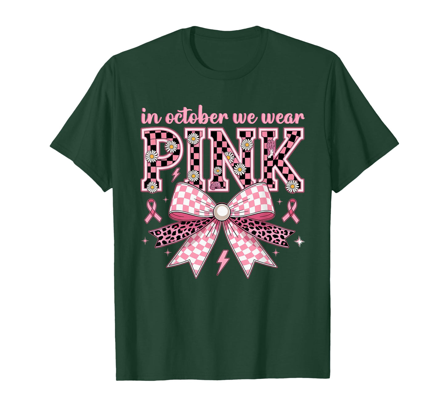 in October We Wear Pink Ghost Witch Breast Cancer Awareness T-Shirt