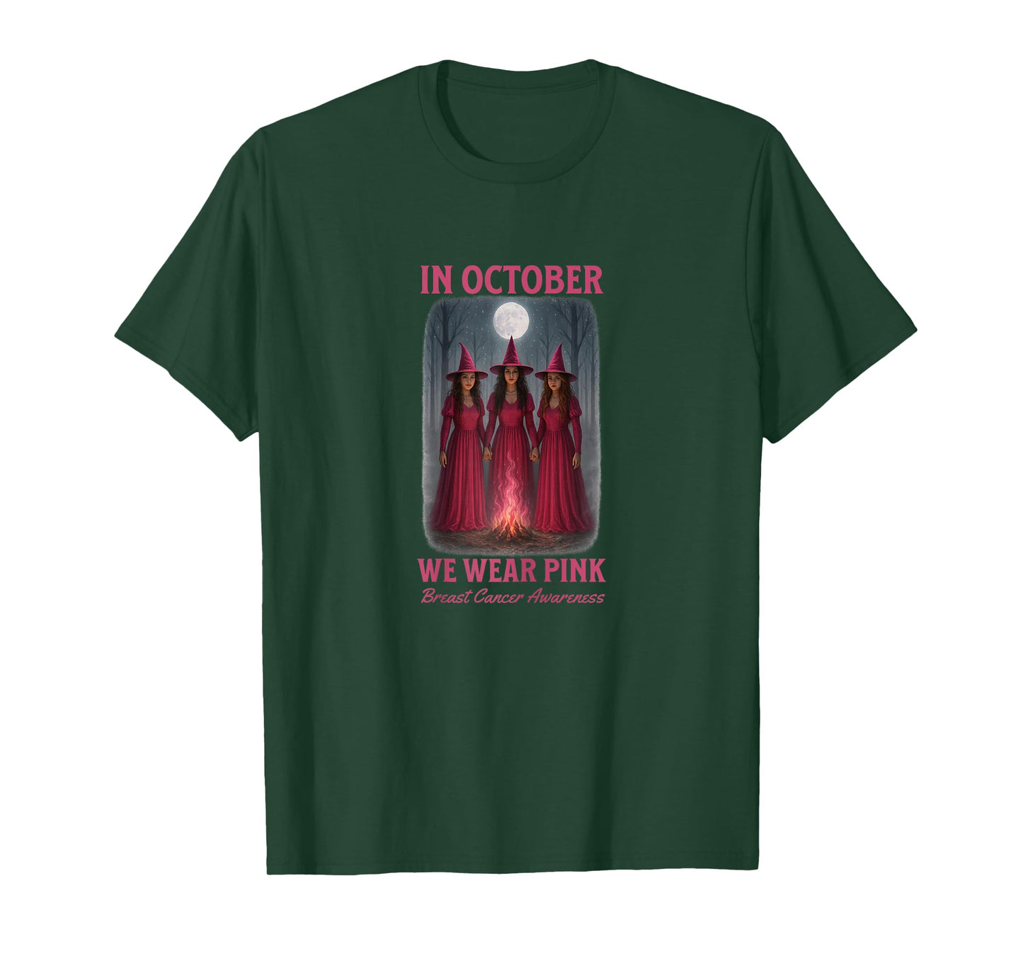 in October We Wear Pink Breast Cancer Awareness Witches Moon T-Shirt