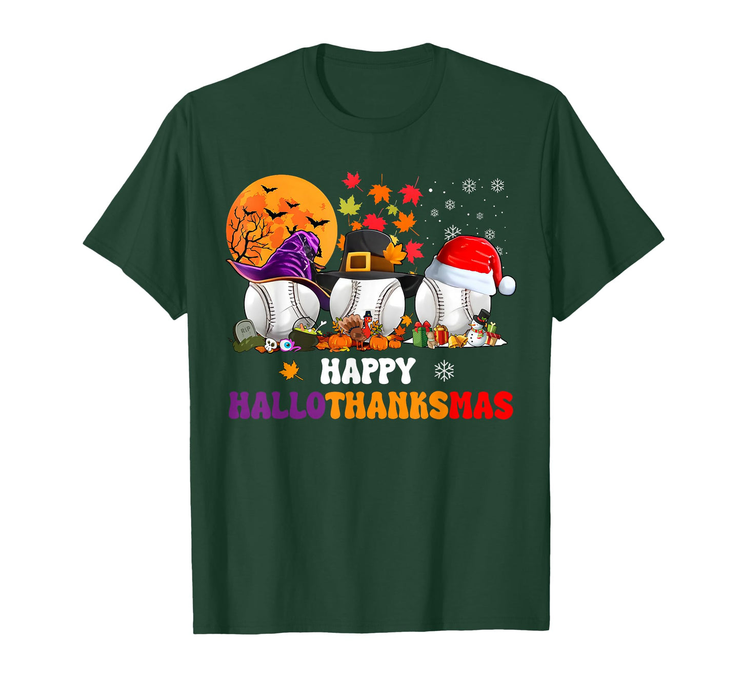 Happy Hallothanksmas Baseball Boys Youth Men Merry Christmas T-Shirt