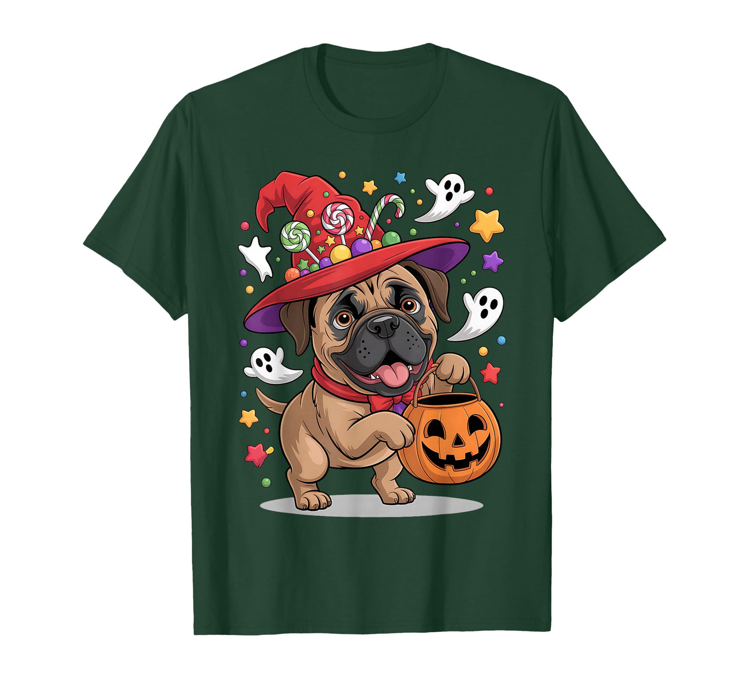 Bullmastiff Dog Pumpkin Ghost Candy Witch Halloween Costume T-Shirt