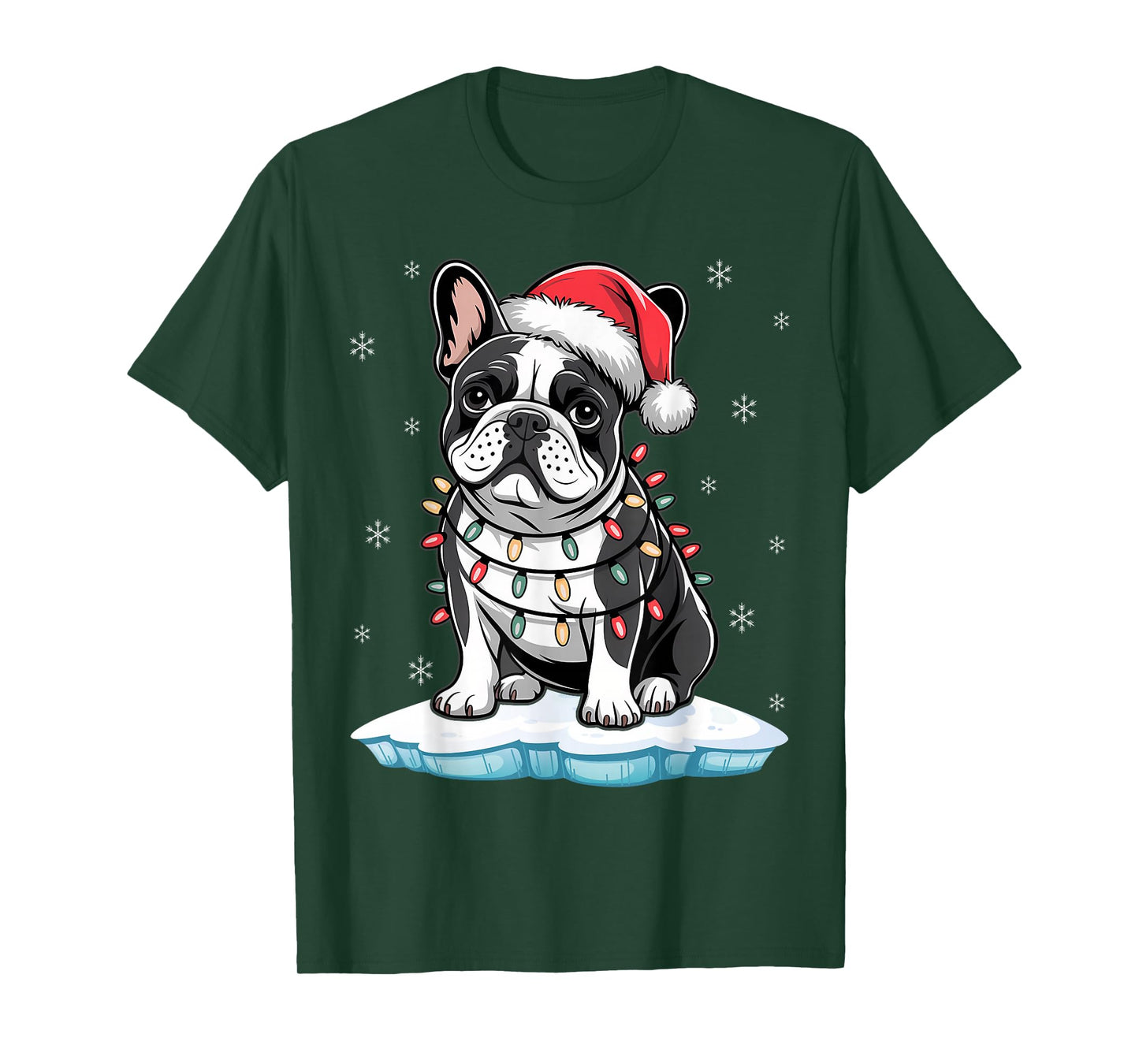 French Bulldog Santa Christmas Tree Lights Xmas Boys Dog T-Shirt
