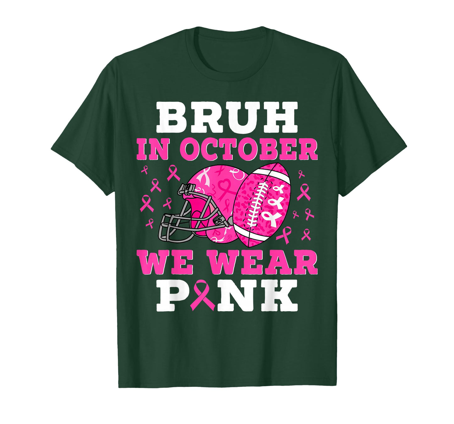 Bruh In October We Wear Pink Football Breast Cancer For Boys T-Shirt