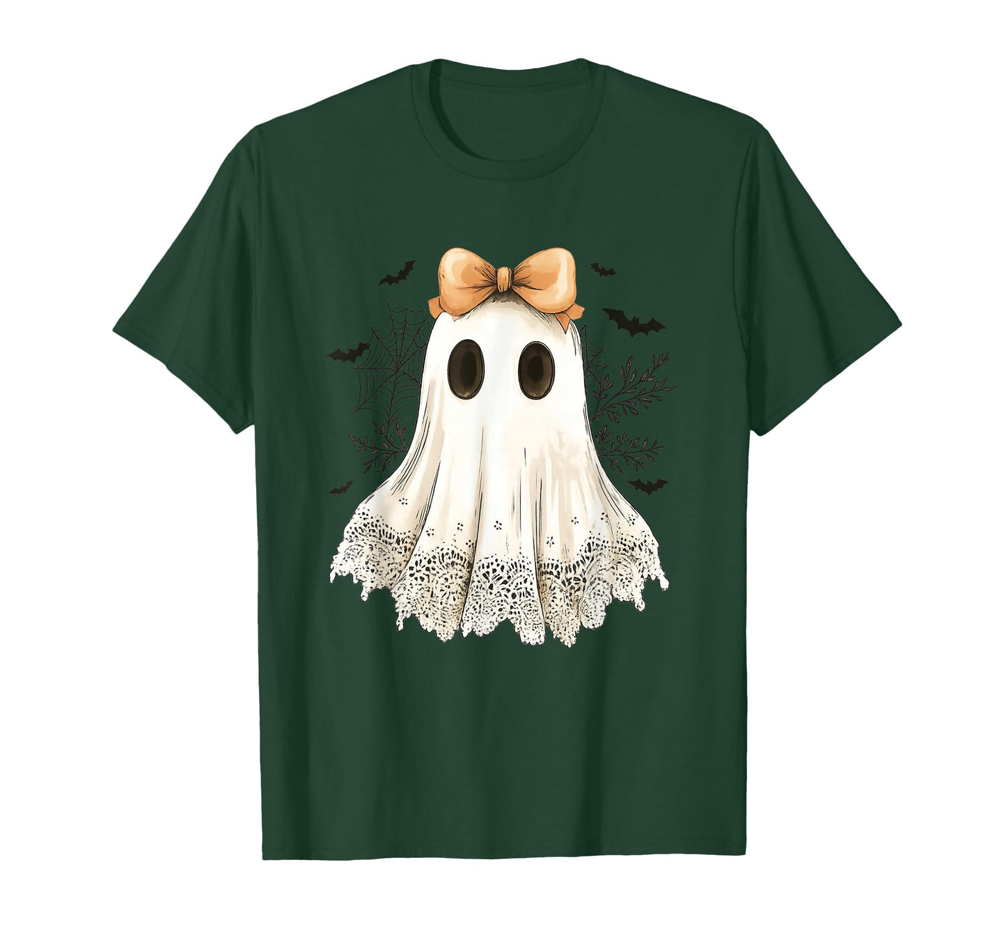 Cute Halloween Ghost With Bow Lace Spooky Style T-Shirt