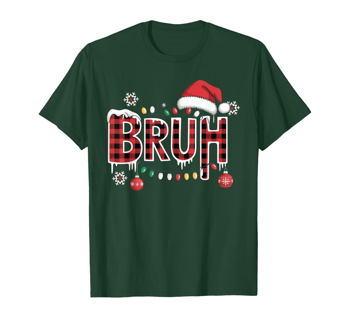 Bruh Funny Christmas Red Plaid Teens Boys Kids Xmas Pajamas T-Shirt