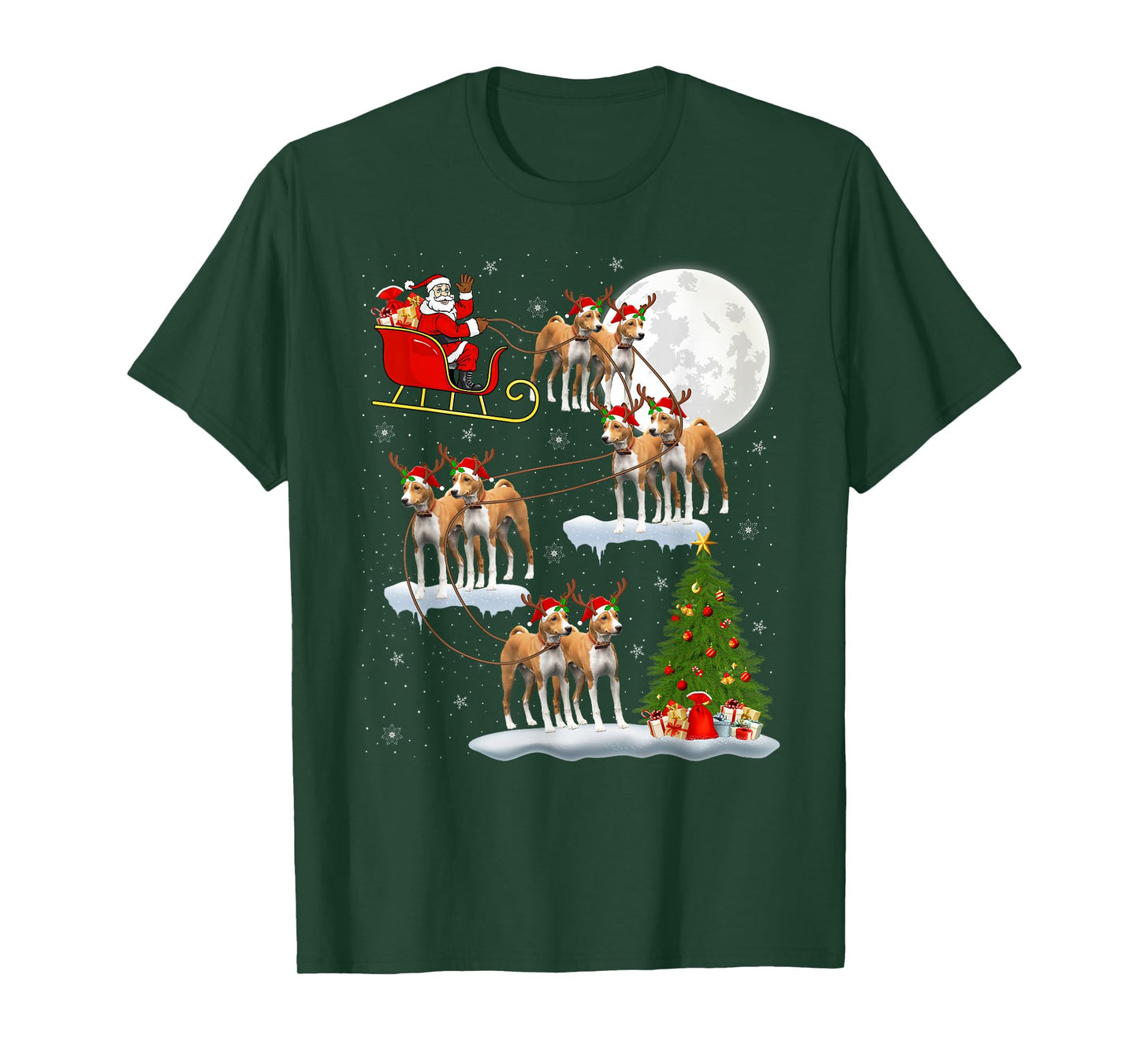 Basenji Dog Santa Sleigh Flying Funny Magical Christmas T-Shirt