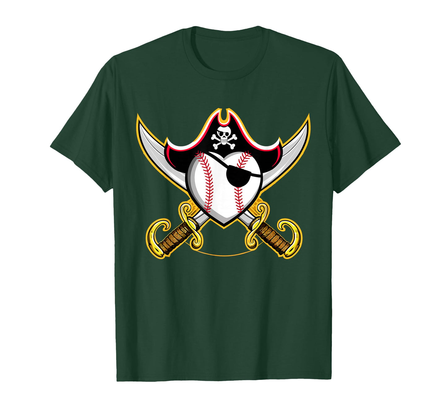 Pirate Baseball Heart Skull Pirate T-Shirt