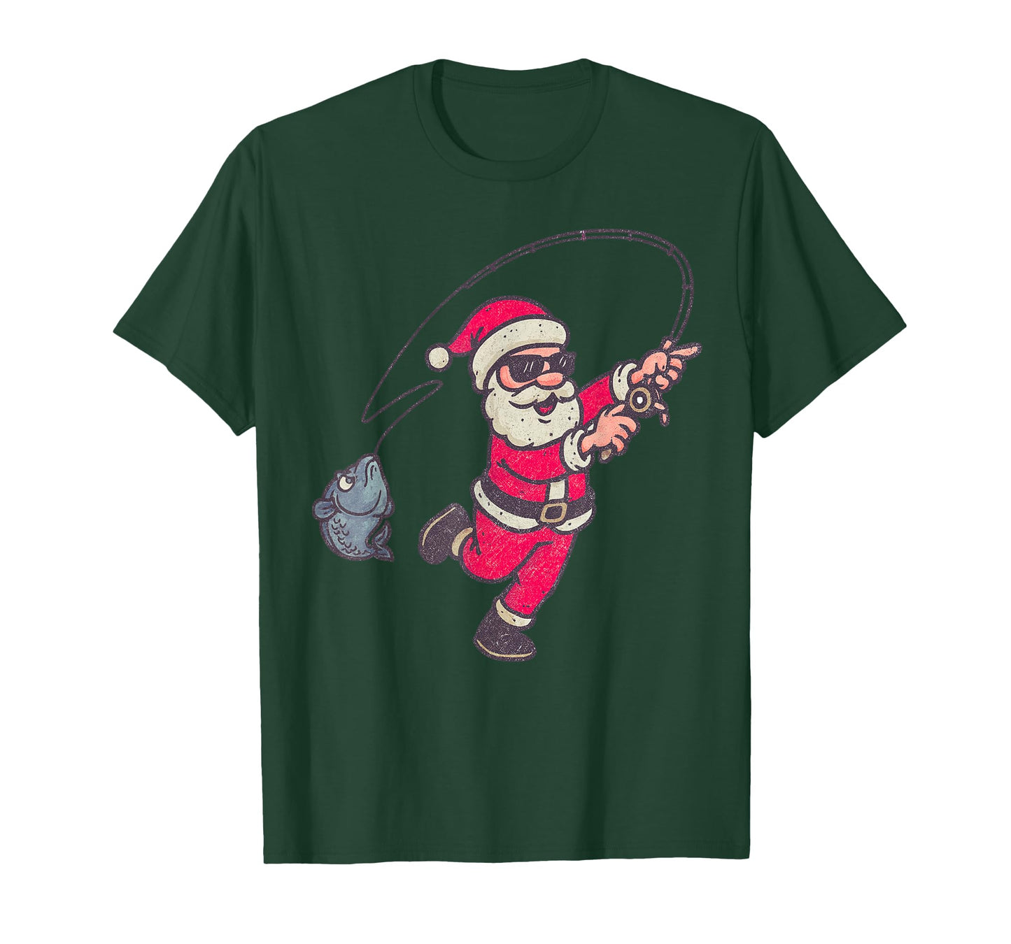 Santa Sasquatch Fishing Christmas Vintage Fish Funny Xmas T-Shirt