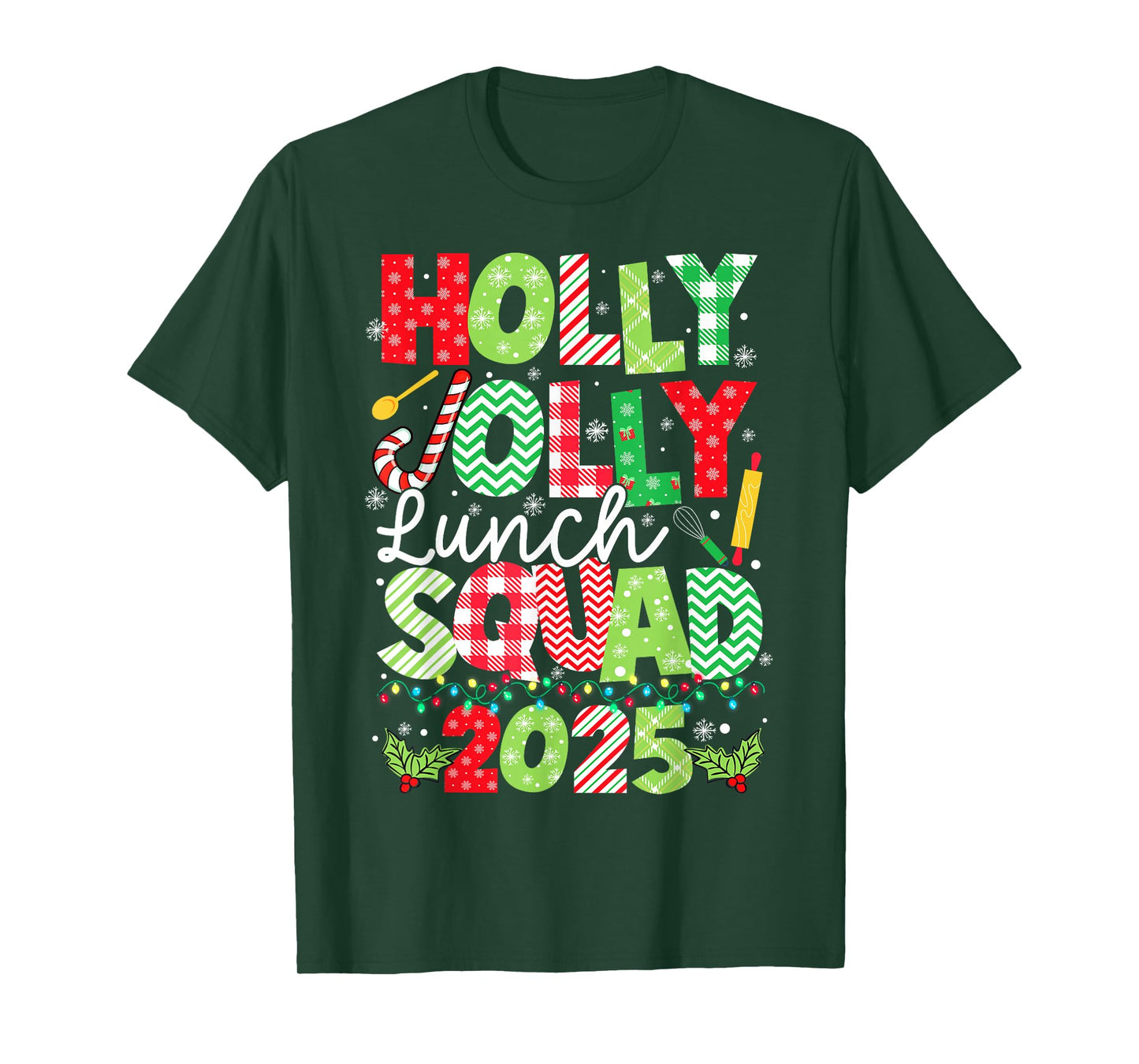 Holly Xmas Jolly Lunch Squad Funny Lunch Lady Christmas 2025 T-Shirt