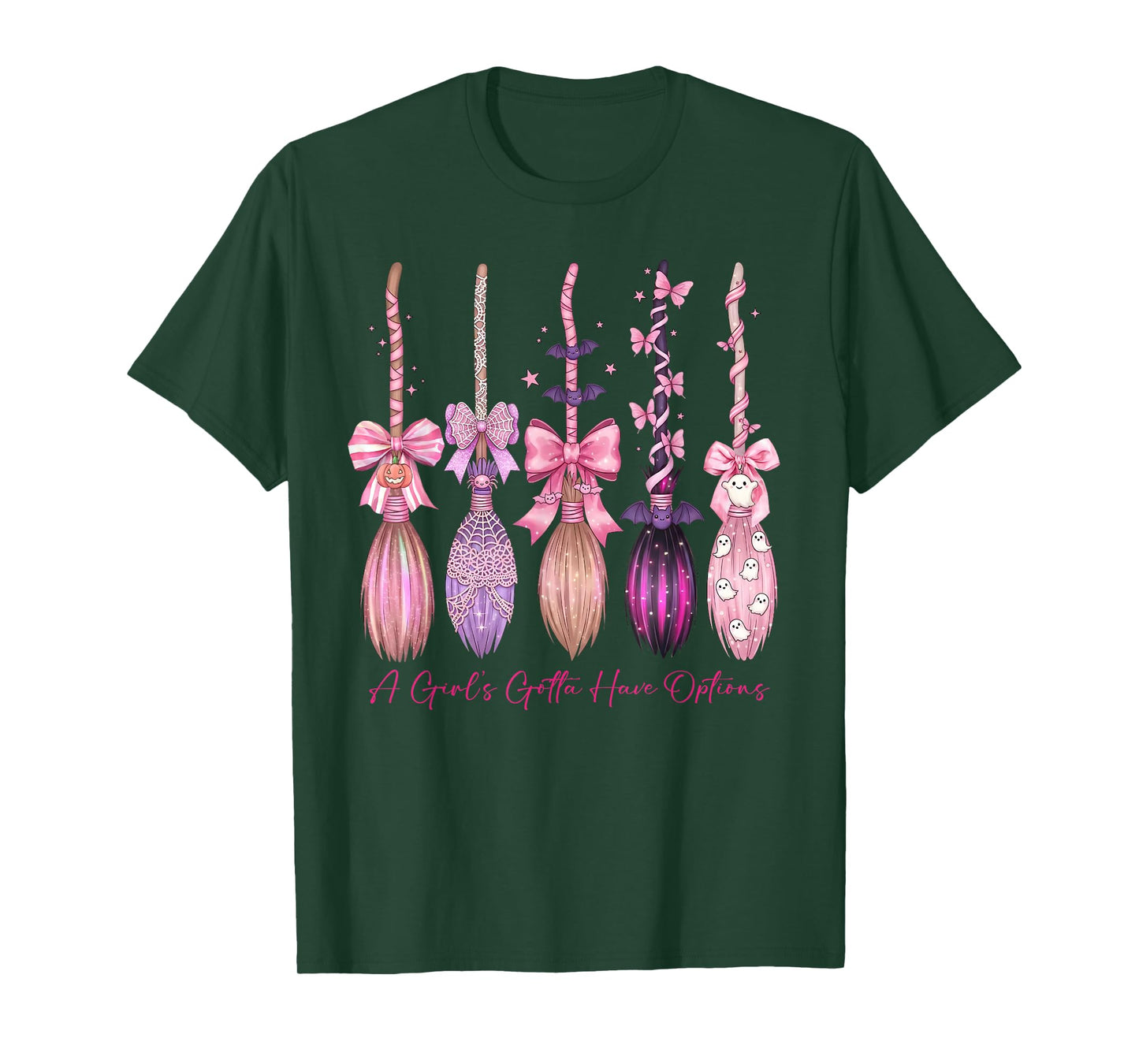 Cute Preppy Halloween A Girls Gotta Have Options Witch Broom T-Shirt