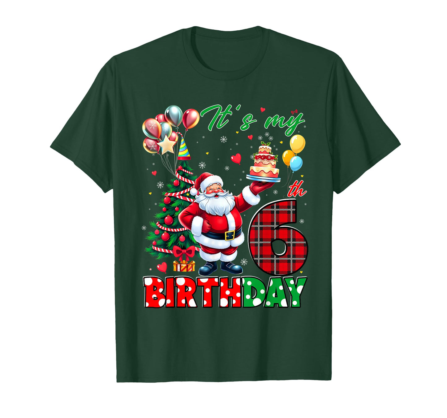 Kids It's My 6th Birthday Cute Santa Christmas 6 Years Old T-Shirt
