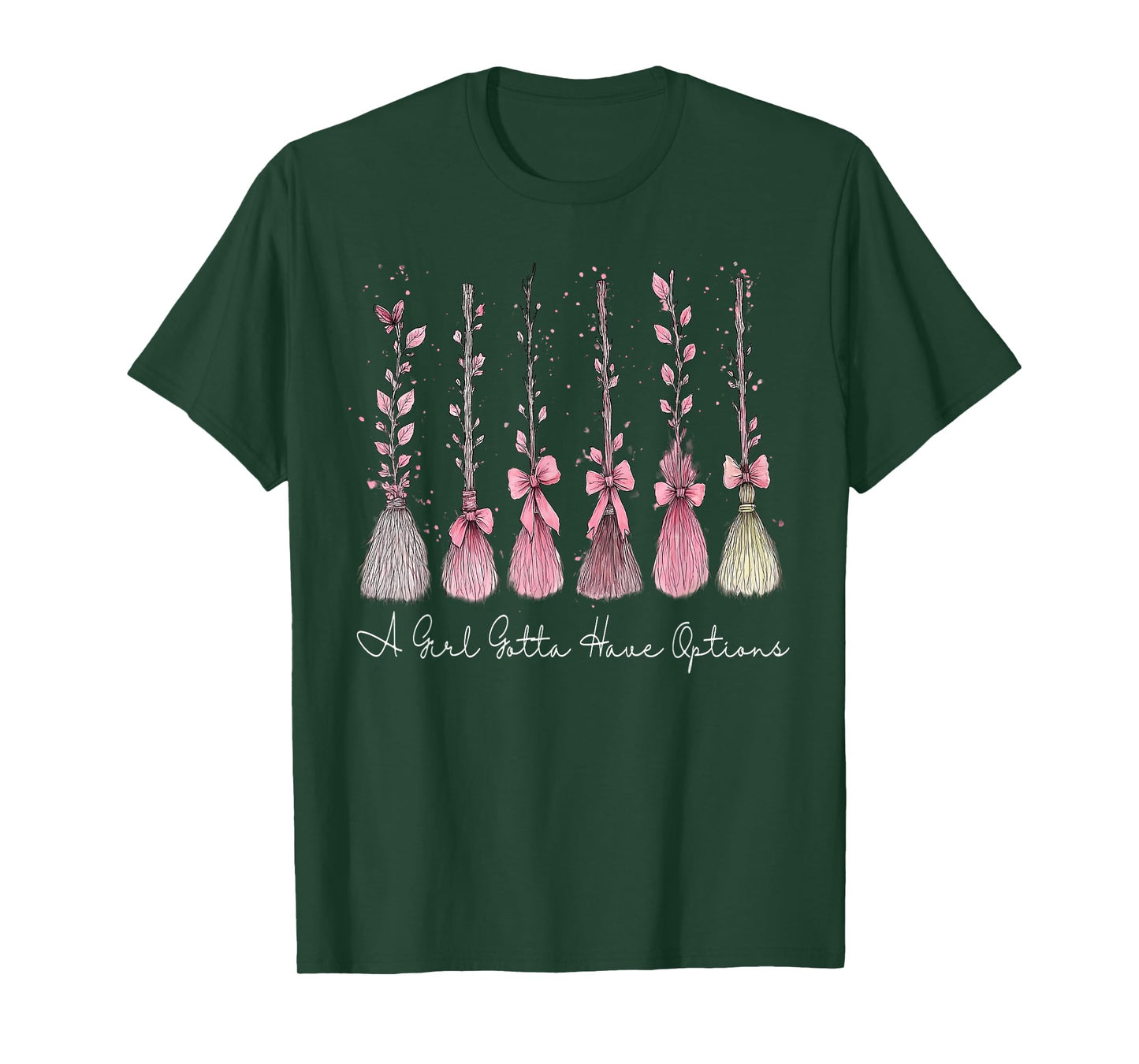 A Girl Gotta Have Options Pink Bow Witch Broom Halloween T-Shirt