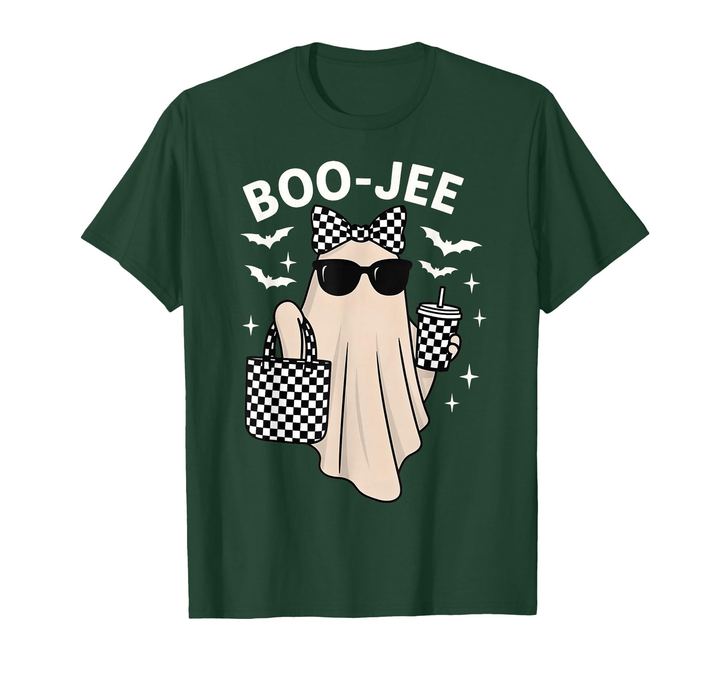 Coquette Checkered Ghost Coffee Boo-JEE Halloween Boujee T-Shirt